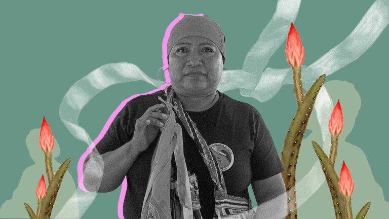 Maritza Epiayu Solano, coordinadora del resguardo indígena de Mayabangloma. Ilustración: Camila Bolívar.